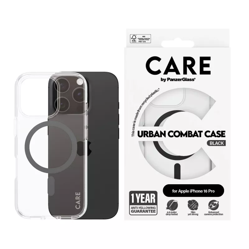 PanzerGlass CARE™ by ® Urban Combat Case Transparent s Black MagSafe iPhone 16 Pro