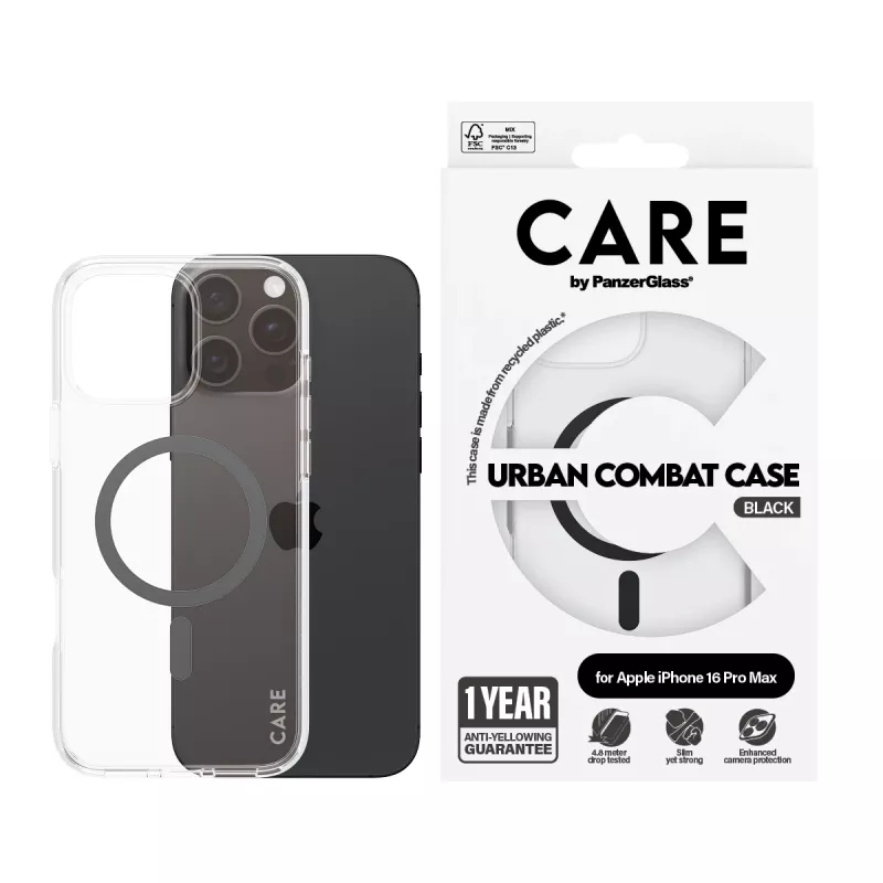 PanzerGlass CARE™ by ® Urban Combat puzdro transparentné s čiernym MagSafe iPhone 16 Pro Max