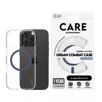 PanzerGlass CARE by Flagship puzdro transparentné Urban Combat Blue MagSafe iPhone 16 Pro