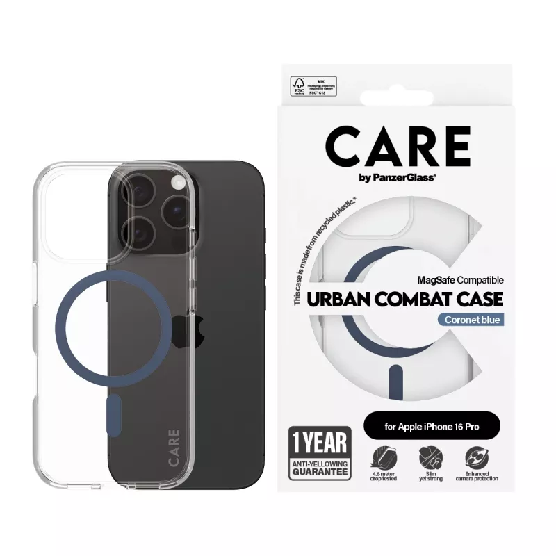 PanzerGlass CARE by Flagship puzdro transparentné Urban Combat Blue MagSafe iPhone 16 Pro