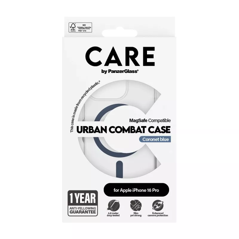 PanzerGlass CARE by Flagship puzdro transparentné Urban Combat Blue MagSafe iPhone 16 Pro