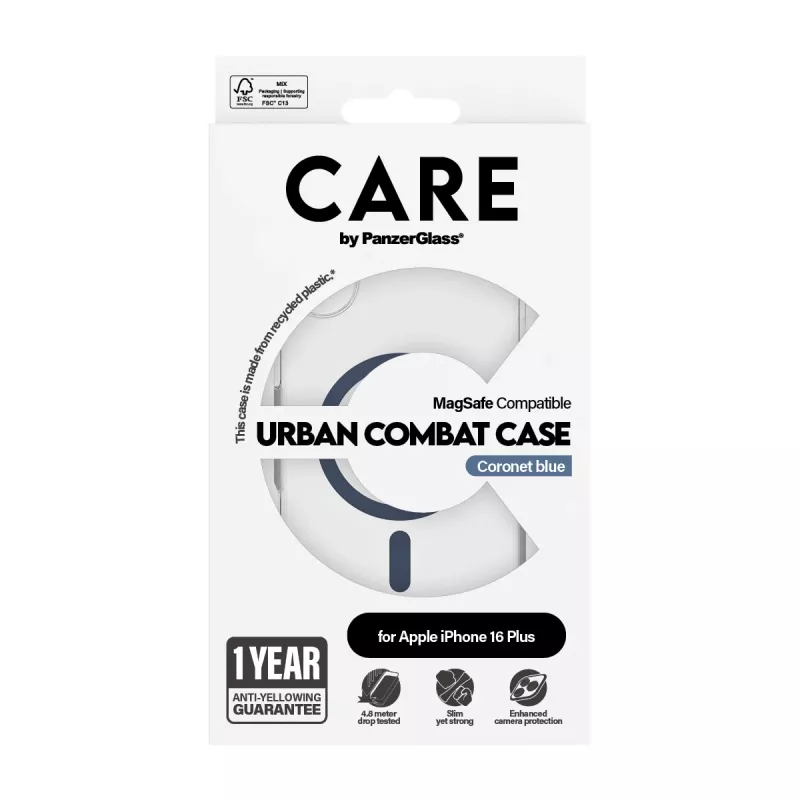 PanzerGlass CARE™ by ® Urban Combat puzdro transparentné s modrým MagSafe iPhone 16 Plus