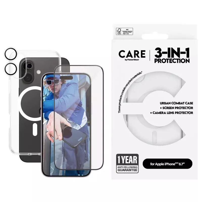 PanzerGlass ® | CARE by ® Flagship 3-in-1 balenie iPhone 16 Plus
