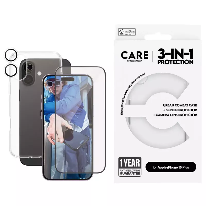 PanzerGlass ® | CARE by ® Flagship 3-in-1 balenie iPhone 16 Plus