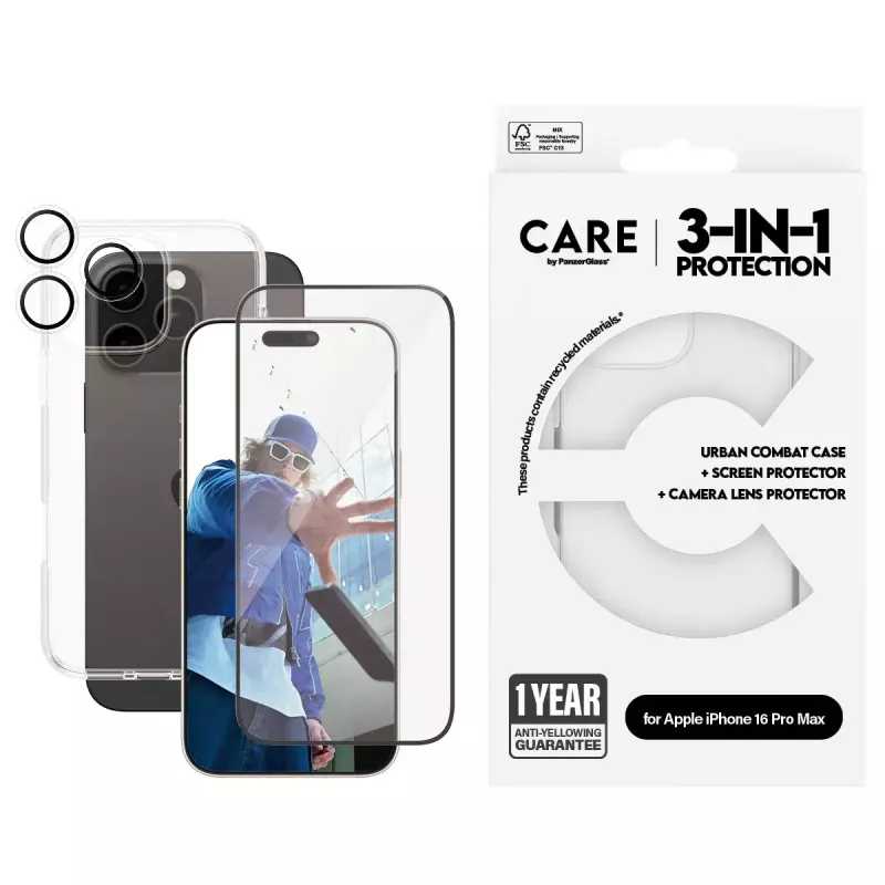PanzerGlass ® | CARE by ® Flagship 3-in-1 balenie iPhone 16 Pro Max