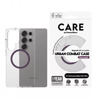 PanzerGlass CARE™ by ® Urban Combat puzdro transparentné so slivkovo fialovým Qi kompatibilné Samsung Galaxy S25 Ultra