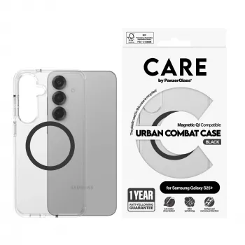 PanzerGlass CARE™ by ® Urban Combat puzdro transparentné s čiernym Qi kompatibilné Samsung Galaxy S25+