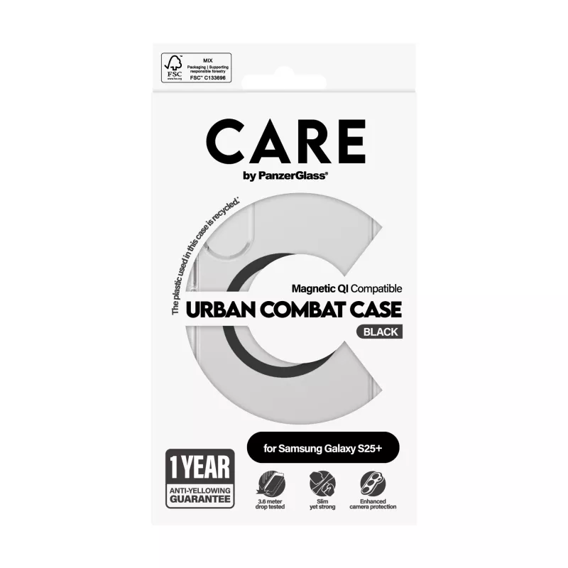 PanzerGlass CARE™ by ® Urban Combat puzdro transparentné s čiernym Qi kompatibilné Samsung Galaxy S25+