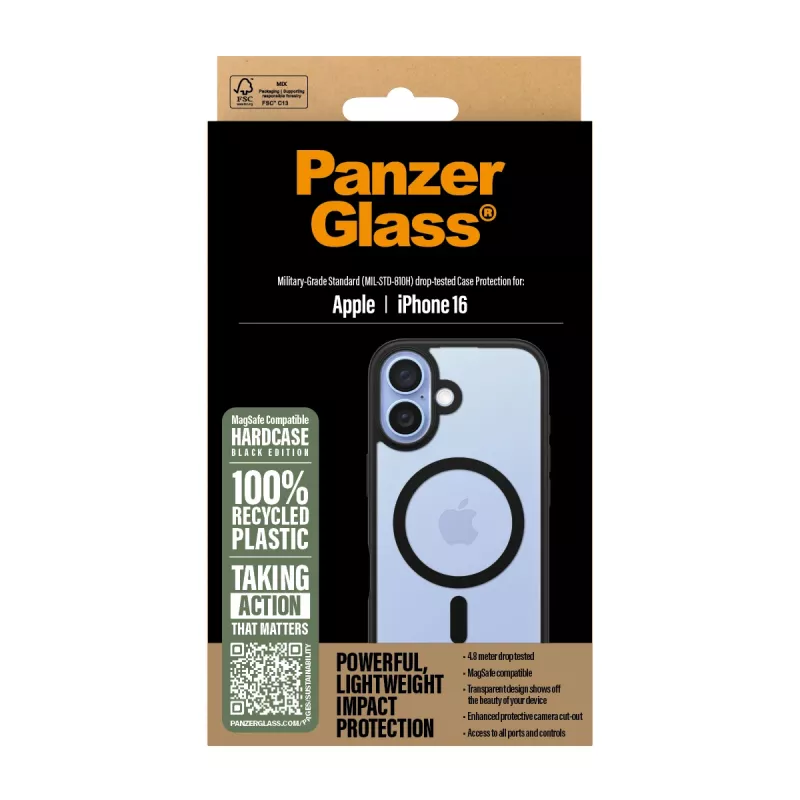 PanzerGlass ® HardCase transparentné s čiernym MagSafe rámom pre iPhone 16