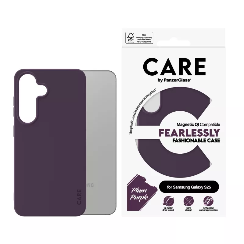 PanzerGlass CARE™ by ® puzdro Plum Purple s Qi kompatibilné Samsung Galaxy S25