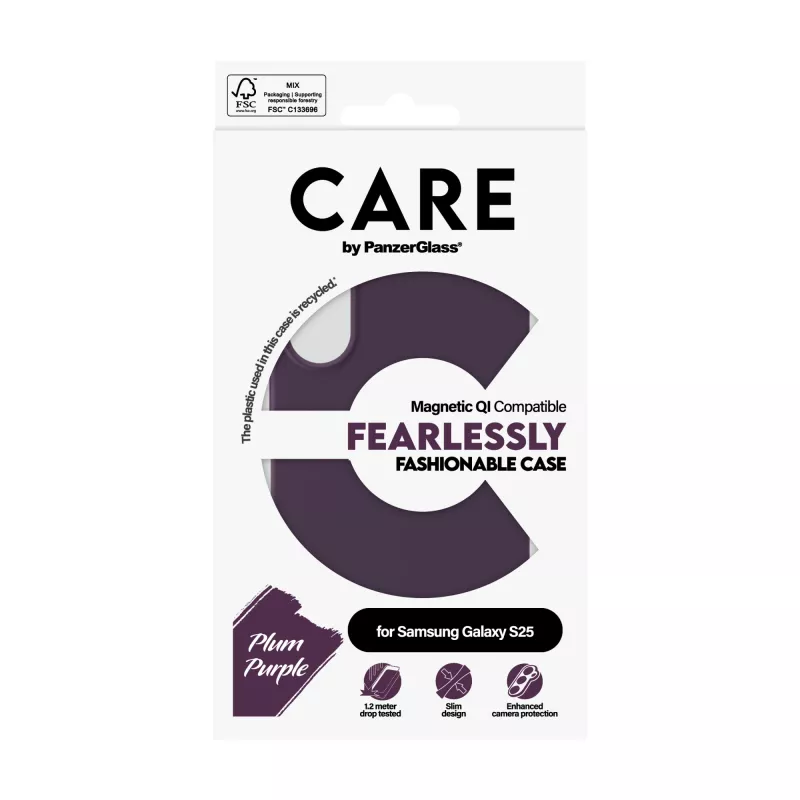 PanzerGlass CARE™ by ® puzdro Plum Purple s Qi kompatibilné Samsung Galaxy S25