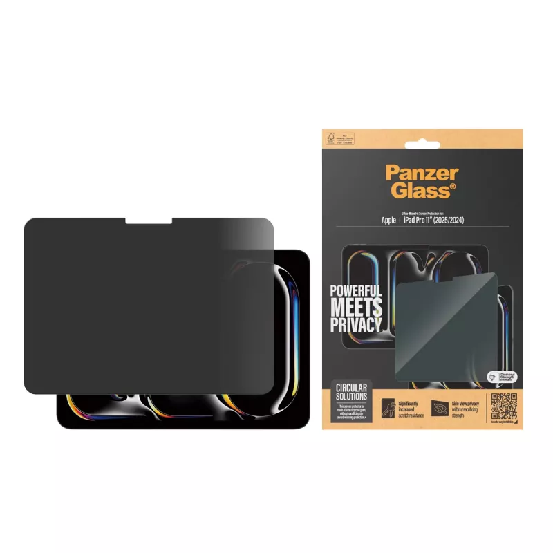 PanzerGlass Privacy ochranné sklo pre iPad Pro 11 palcov (2024) M4, Ultra-Wide Fit, čierny rámik