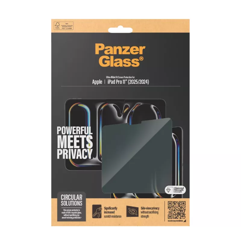 PanzerGlass Privacy ochranné sklo pre iPad Pro 11 palcov (2024) M4, Ultra-Wide Fit, čierny rámik