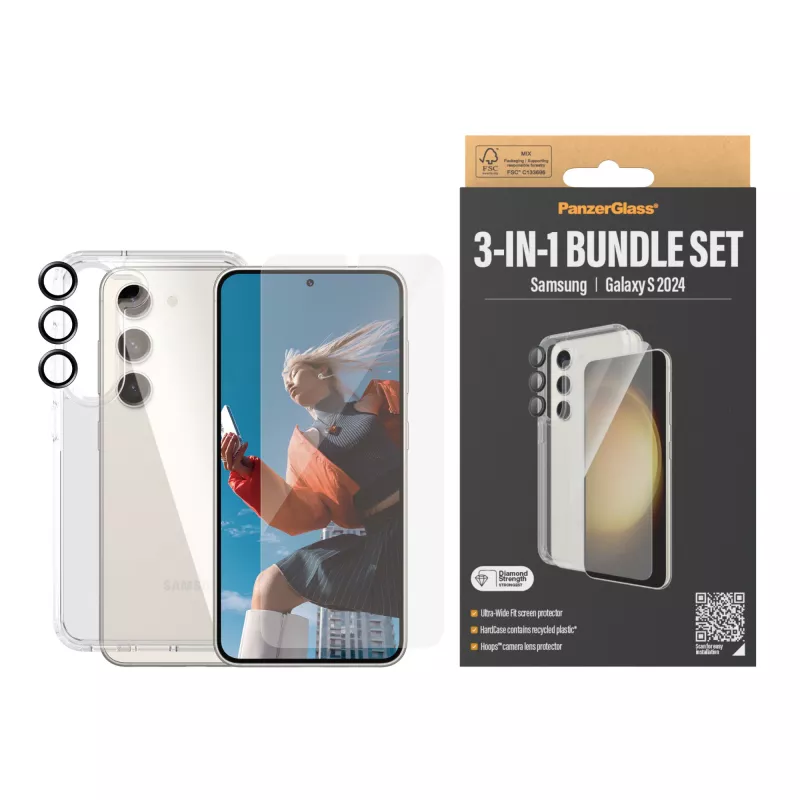 PanzerGlass ® 3-in-1 Bundle Samsung Galaxy S24 | Ultra-Wide Fit s EasyAligner
