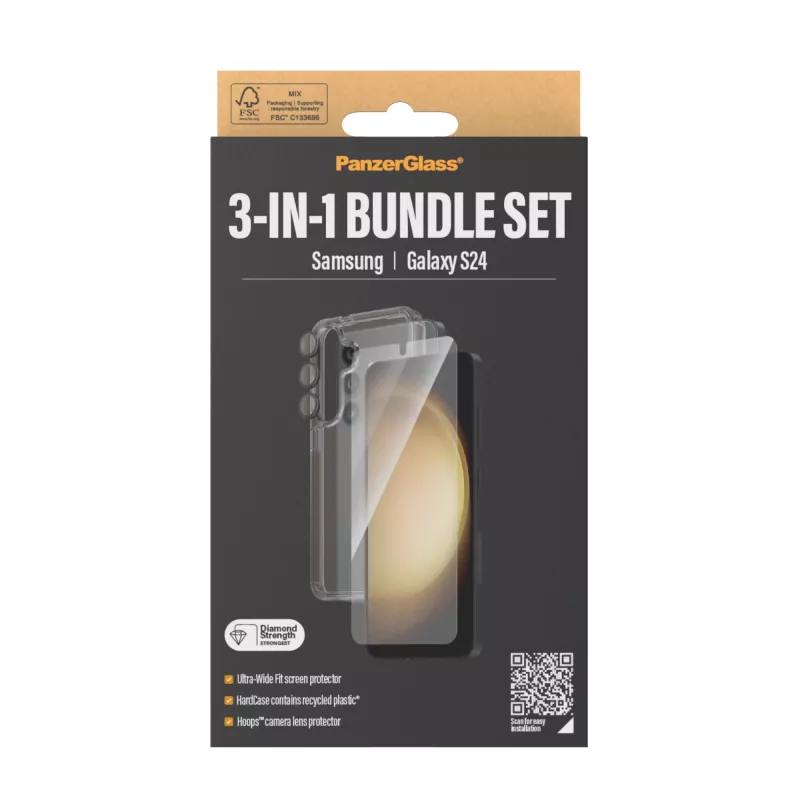 PanzerGlass ® 3-in-1 Bundle Samsung Galaxy S24 | Ultra-Wide Fit s EasyAligner