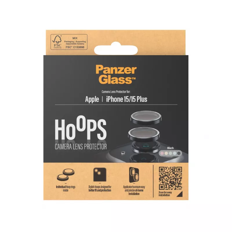 PanzerGlass ® Hoops® ochranné sklo šošovky fotoaparátu čierne iPhone 15 | 15 Plus