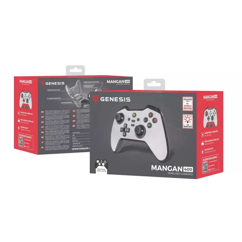 GENESIS Mangan 400 biely Bluetooth gamepad analógový / digitálny Android, MAC, Nintendo Switch, PC, iOS