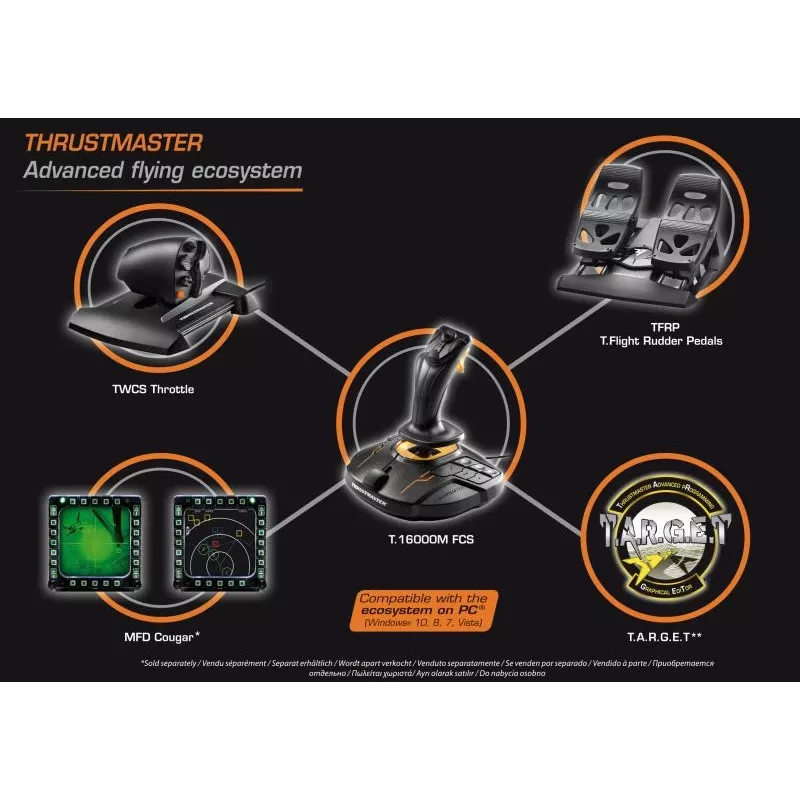 Thrustmaster T-16000M FCS Flight Pack čierny USB joystick analógový / digitálny MAC, PC