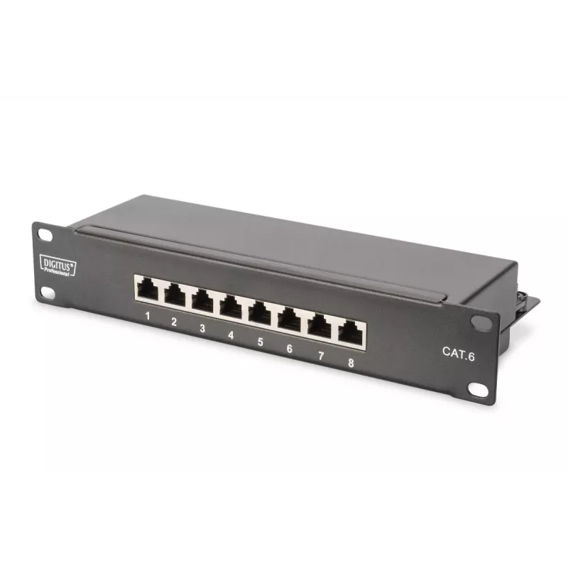 DIGITUS 10in sieťový balík - 6HE skriňa čierna police PDU 8-portový switch CAT6 patch panel
