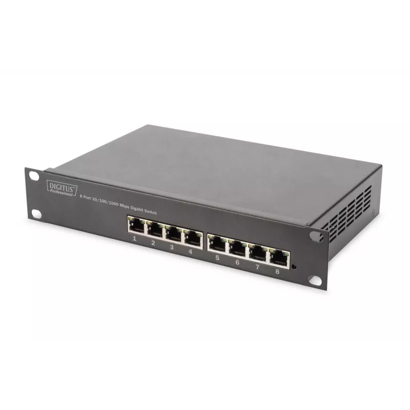 DIGITUS 10in sieťový balík - 6HE skriňa čierna police PDU 8-portový switch CAT6 patch panel