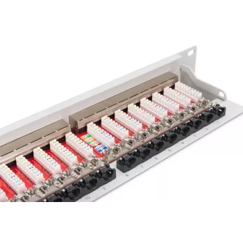 DIGITUS patch panel, CAT6A tienený, 1U, 24-portový, 8P8C, čierna RAL 9005, 483