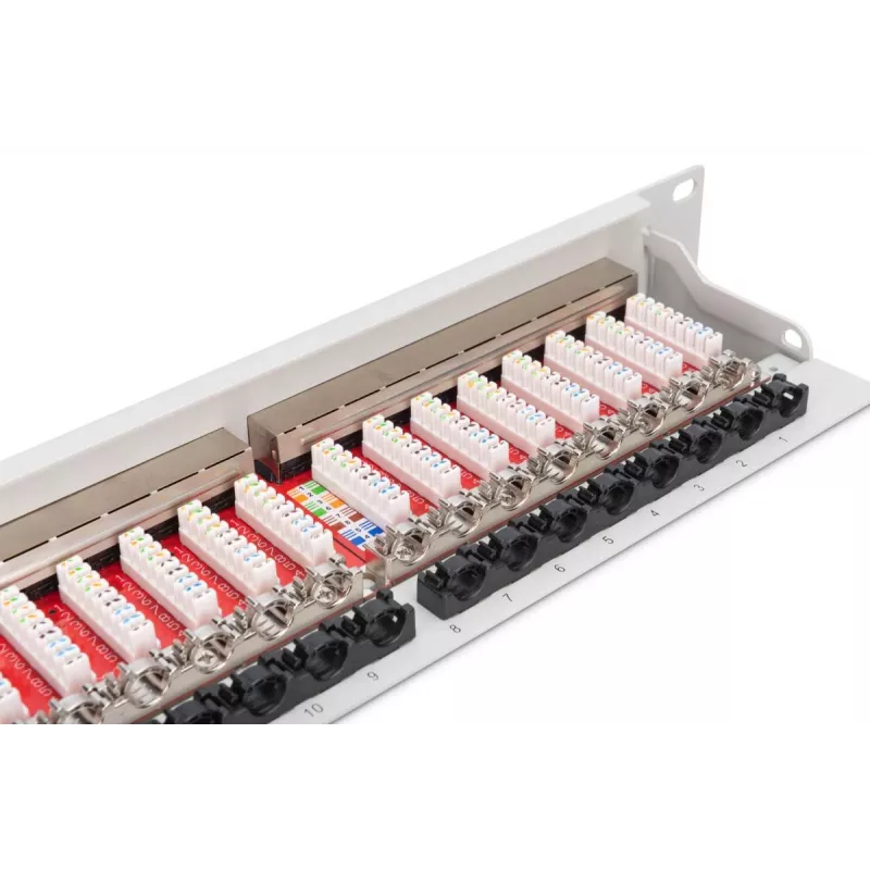 Patch panel DIGITUS DN-91624S-EA 19 palcov, CAT6A trieda EA, tienený, 24-portový RJ45, LSA, 1U, svetlosivý RAL 7035