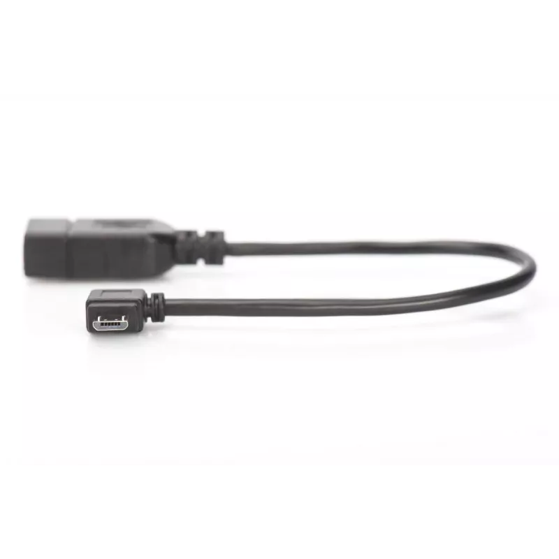 DIGITUS USB 2.0 adaptérový kábel, OTG, Type Micro B - A M/F, 15 cm, kompatibilný s USB 2.0, pravoúhlý, čierny