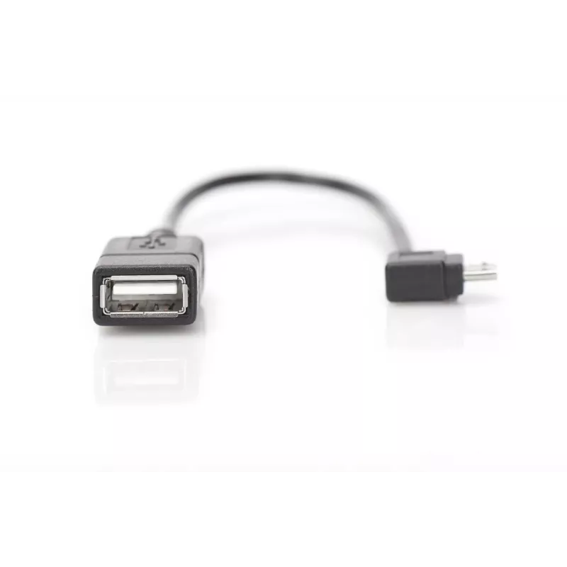 DIGITUS USB 2.0 adaptérový kábel, OTG, Type Micro B - A M/F, 15 cm, kompatibilný s USB 2.0, pravoúhlý, čierny