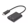 DIGITUS USB Type-C rozbočovací kábel, typ C – 3,5 mm + typ C M/F/F, 20 cm čierny