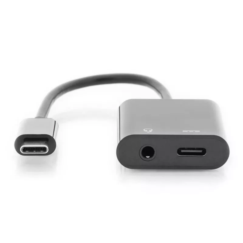 DIGITUS USB Type-C rozbočovací kábel, typ C – 3,5 mm + typ C M/F/F, 20 cm čierny