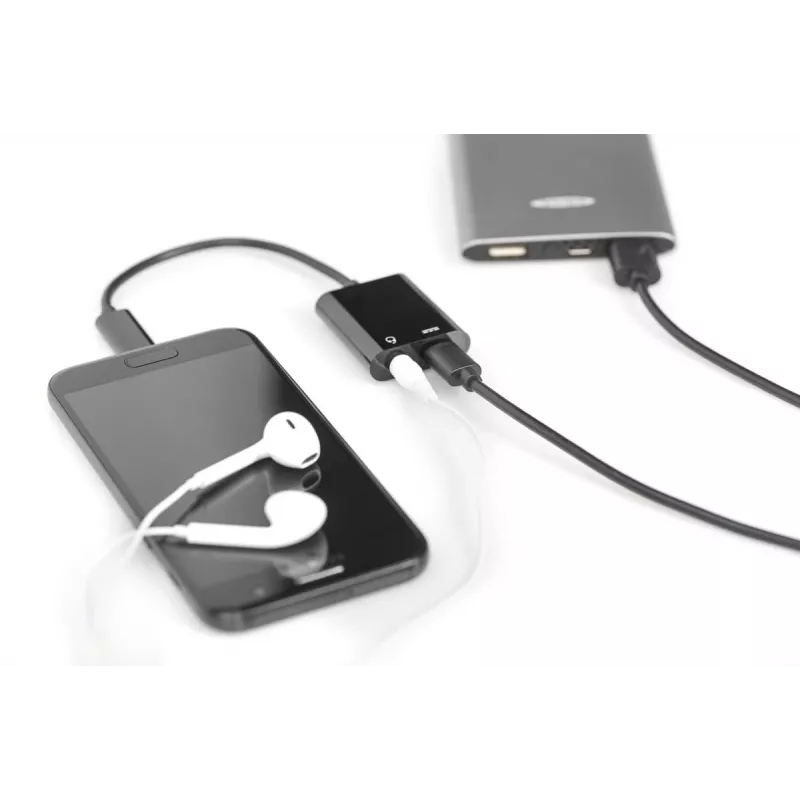 DIGITUS USB Type-C rozbočovací kábel, typ C – 3,5 mm + typ C M/F/F, 20 cm čierny