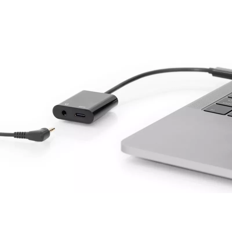 DIGITUS USB Type-C rozbočovací kábel, typ C – 3,5 mm + typ C M/F/F, 20 cm čierny