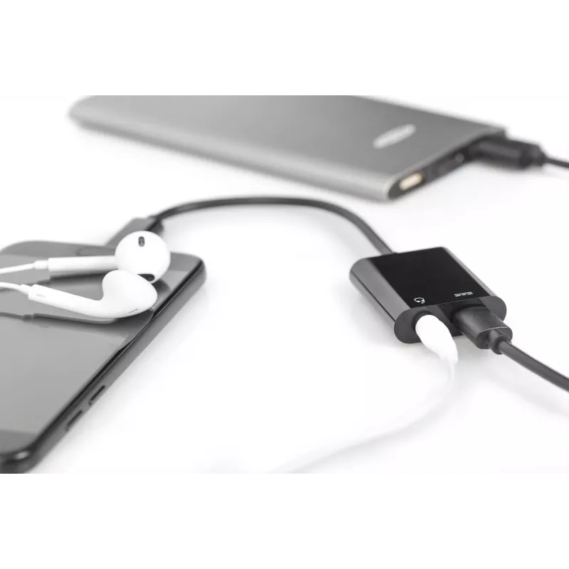 DIGITUS USB Type-C rozbočovací kábel, typ C – 3,5 mm + typ C M/F/F, 20 cm čierny