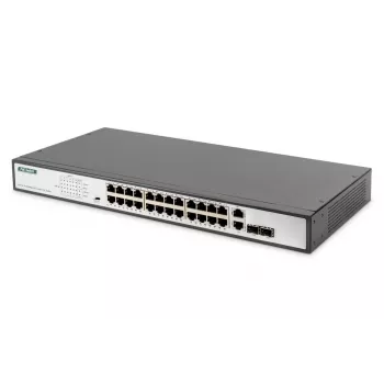 Switch Digitus DN-95343 24-portový Fast Ethernet PoE, 2x Gigabit Combo TP/SFP, 370 W
