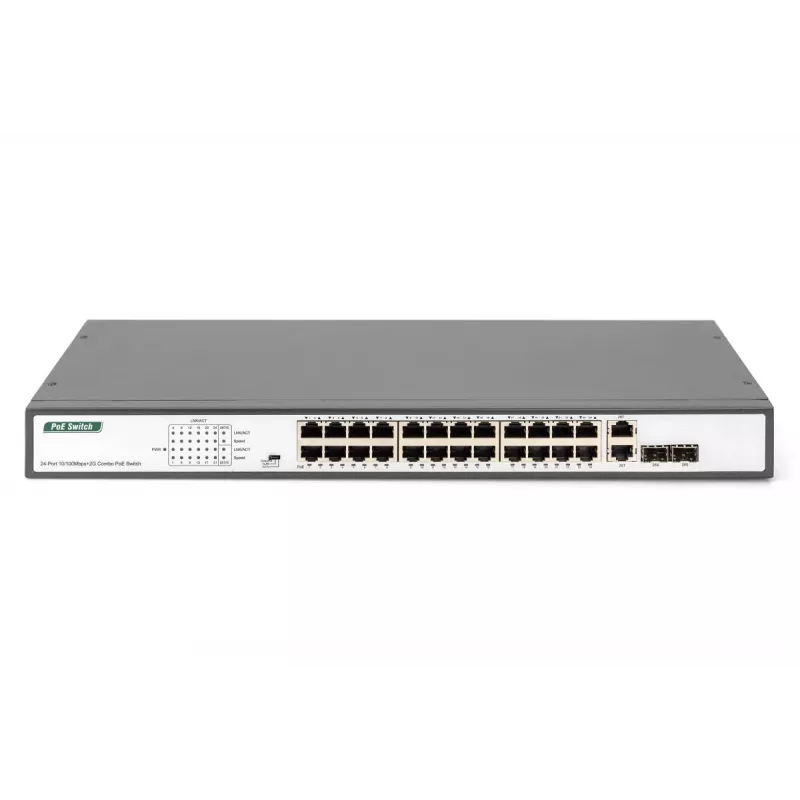 Switch Digitus DN-95343 24-portový Fast Ethernet PoE, 2x Gigabit Combo TP/SFP, 370 W