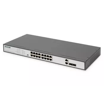 DIGITUS Fast Ethernet PoE switch 16-portový PoE + 2 Combo. 250 W PoE rozpočet