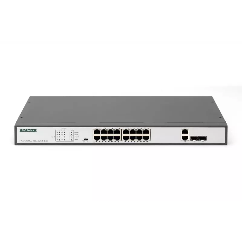 DIGITUS Fast Ethernet PoE switch 16-portový PoE + 2 Combo. 250 W PoE rozpočet