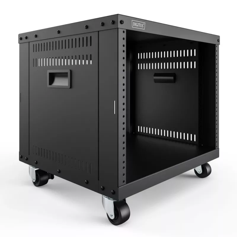 DIGITUS 8U AVS rack 420x507x460mm závitové otvory kolieska čierna