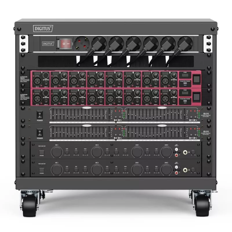 DIGITUS 8U AVS rack 420x507x460mm závitové otvory kolieska čierna