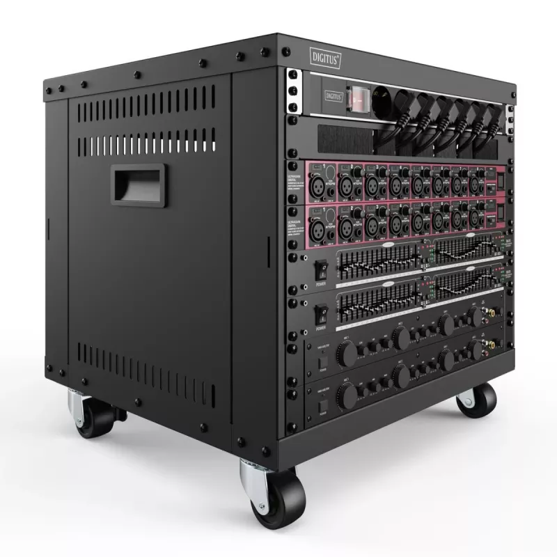 DIGITUS 8U AVS rack 420x507x460mm závitové otvory kolieska čierna