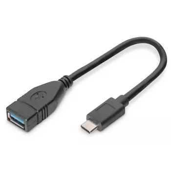 DIGITUS USB Type-C adaptérový kábel, OTG, Type-C - A samec/samica, 15 cm Super Speed čierny