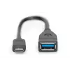 DIGITUS USB Type-C adaptérový kábel, OTG, Type-C - A samec/samica, 15 cm Super Speed čierny