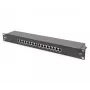 DIGITUS CAT6, Class E patch panel, tienený 16-portový RJ45, 8P8C, LSA, 1U, racková montáž, farba čierna RAL9005/482x44x109