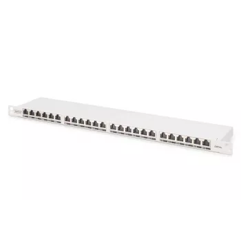 DIGITUS patch panel CAT6A EA tienený, 24-portový RJ45 ochrana proti prachu, 8P8C, 0,5U, sivá RAL 7035