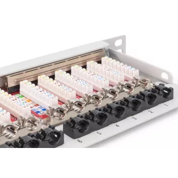 DIGITUS patch panel CAT6A EA tienený, 24-portový RJ45 ochrana proti prachu, 8P8C, 0,5U, sivá RAL 7035