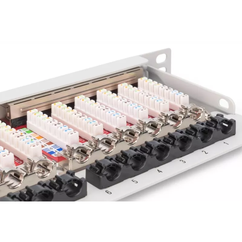 DIGITUS patch panel CAT6A EA tienený, 24-portový RJ45 ochrana proti prachu, 8P8C, 0,5U, sivá RAL 7035