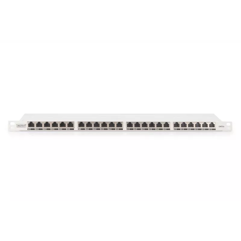 DIGITUS patch panel CAT6A EA tienený, 24-portový RJ45 ochrana proti prachu, 8P8C, 0,5U, sivá RAL 7035