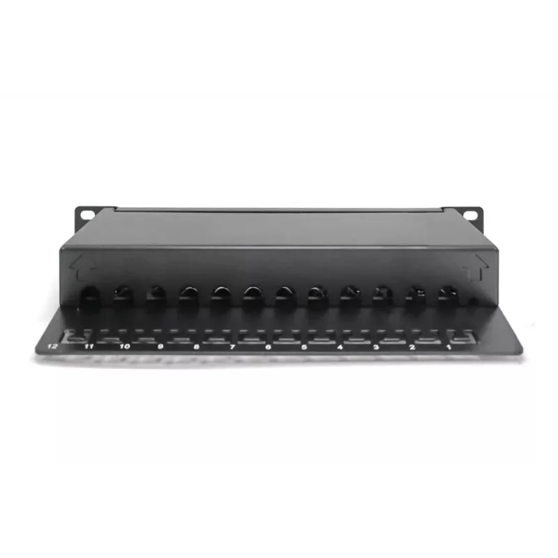 DIGITUS CAT6A patch panel, tienený, 12-portový pole na označenie, 1U, 10 inch racková montáž, čierny RAL 9005
