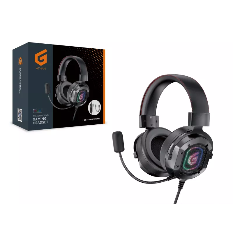 Conceptronic ATHAN stereo zvukový herný headset, Káblový, 20 - 20000 Hz, Herný, 477 g, Headset, Čierny