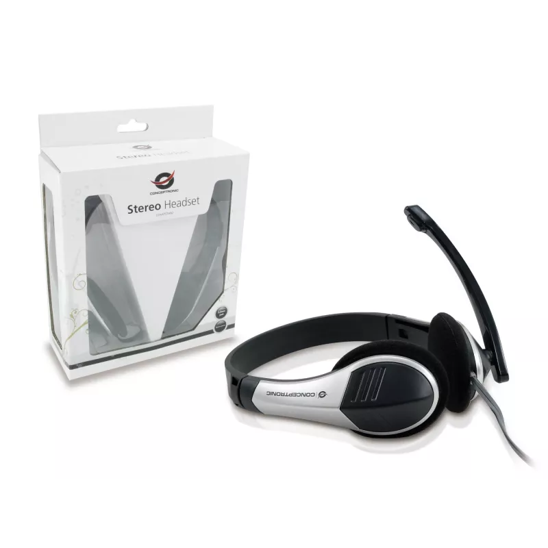 Conceptronic Allround stereo headset, káblový, 20 - 22000 Hz, kancelária/call centrum, 111 g, headset, čierna, strieborná